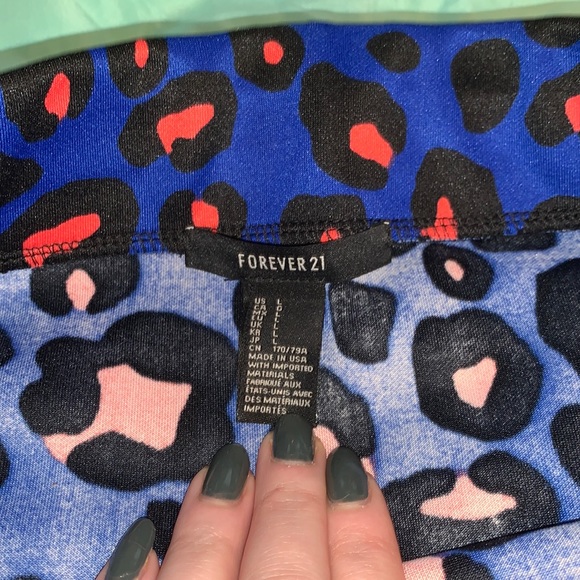 NWOT Large Blue & Orange Leopard Bodycon Midi Skirt - Picture 3 of 11